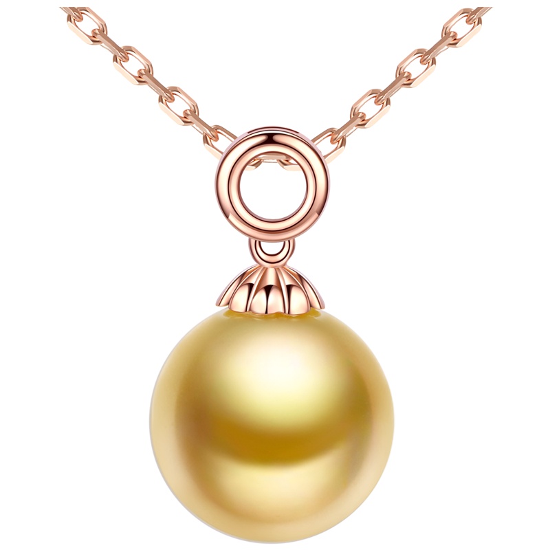 brir 佰色传情 9-10mm正圆强光海水南洋金珍珠吊坠18K金正品 送母亲送老婆生日礼物