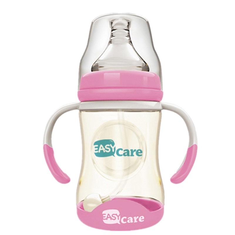 伊斯卡尔婴儿PPSU奶瓶宝宝吸管奶瓶新生婴儿宽口防摔感温变色奶瓶160ml粉色