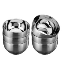 美厨304不锈钢碗加厚双层隔热圆形汤碗13CM家用饭碗儿童碗 6只装（MCWA601）