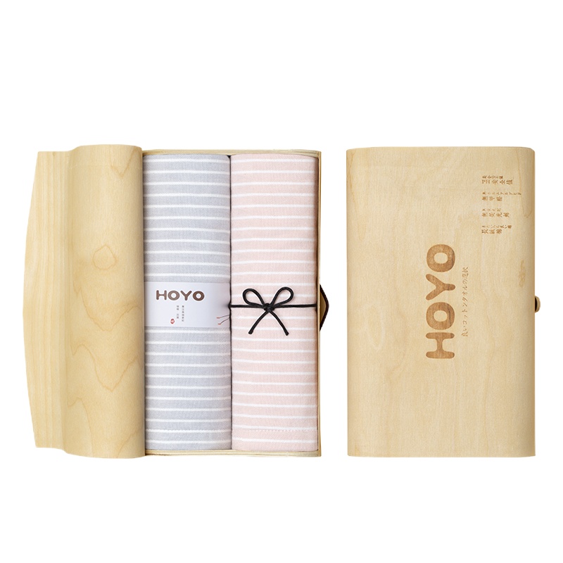 HOYO 家用纯棉吸水柔软洗脸面巾素颜毛巾2条装/橡木礼盒7293