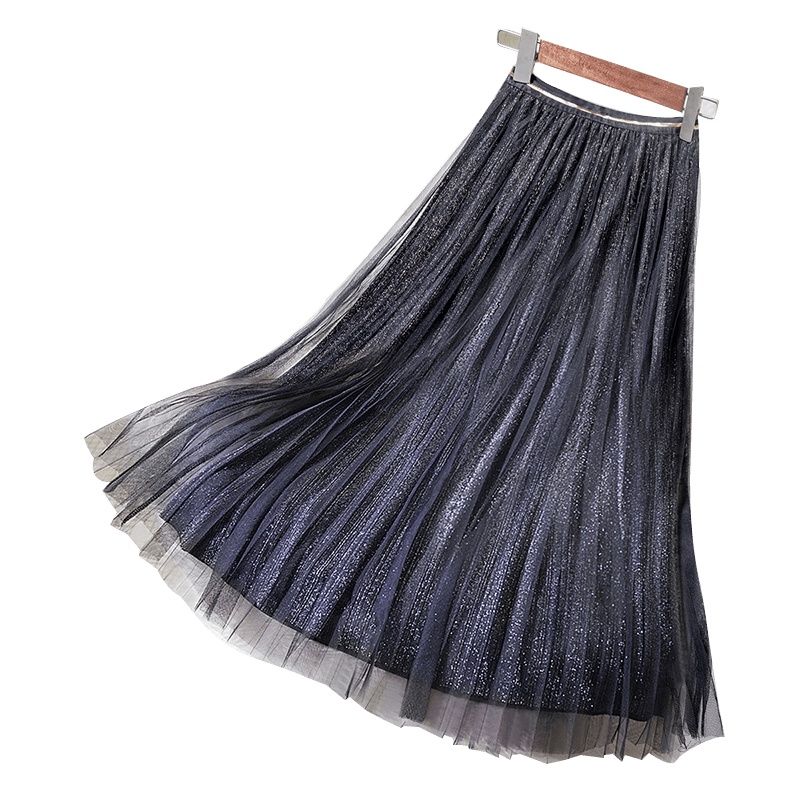 丝柏舍2019秋装女装纯色收腰百褶裙飘逸气质半身裙S91T0784B