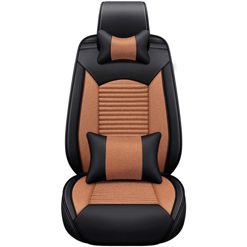 布雷什(BOLISH)五座四季通用汽车坐垫汽车座垫夏季坐垫仿亚麻全包汽车座套车坐垫座椅套TY1802豪华款黑咖色厂家直发