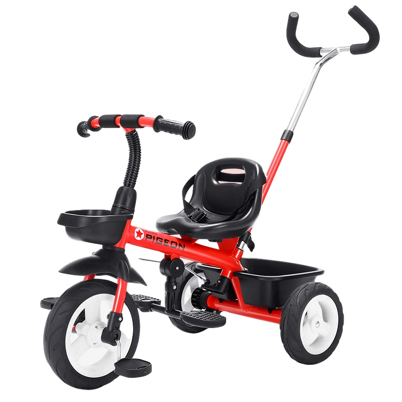 飞鸽儿童三轮车轻便带推杆2-3-6岁大号小孩/宝宝手推车溜娃神器P505