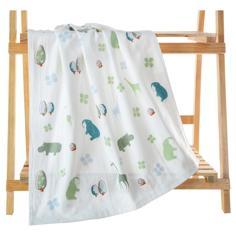 亚光(LOFTEX) 家纺纯棉柔软吸水纱布全棉卡通动物印花儿童浴巾单条装棕色绿色65*130cm 672103