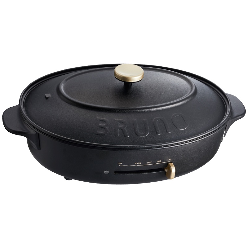 日本Bruno多功能料理锅椭圆轻简锅网红电烤炉家用烧烤火锅一体锅(标配+蒸屉)
