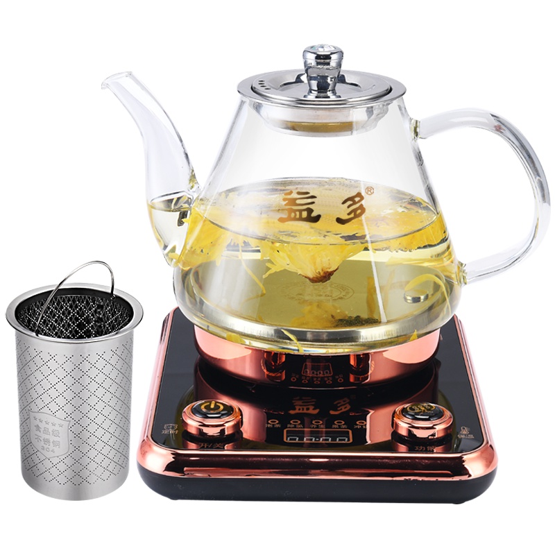 益多 智能变频养生壶全自动加厚高硼硅玻璃电热水壶花茶壶煮茶器晶感功夫煮茶壶多功能SLT-12 升级版1L