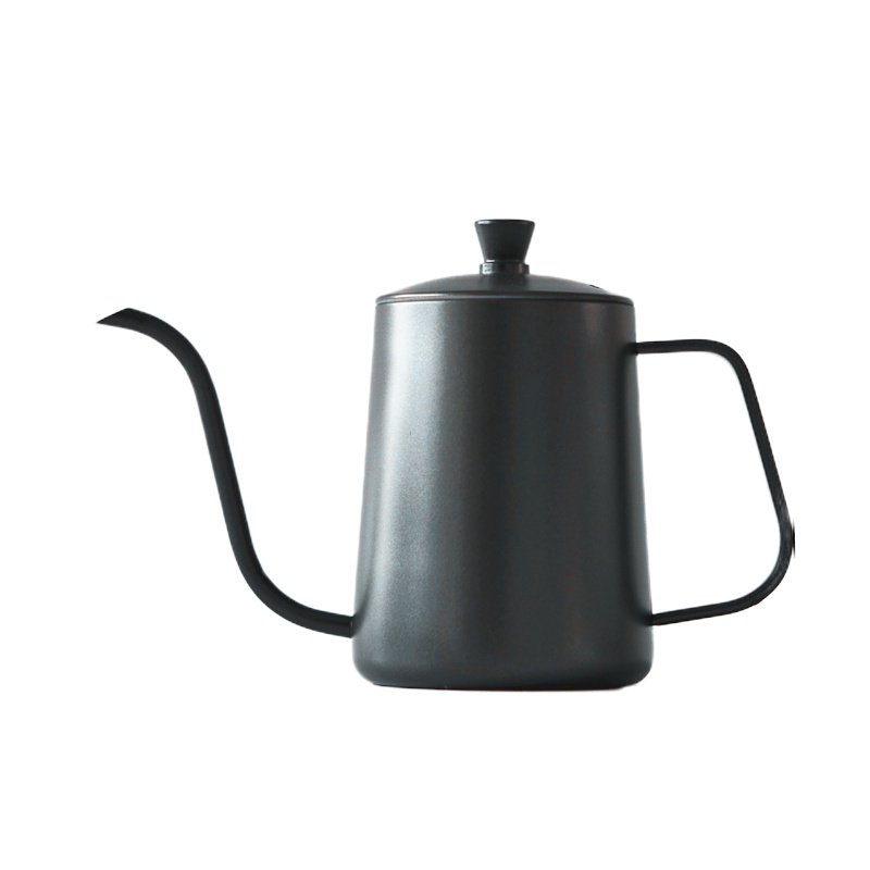 手冲咖啡壶细口烘焙精灵长嘴挂耳滴漏式家用器具加厚不锈钢带盖 特氟龙黑色600ml
