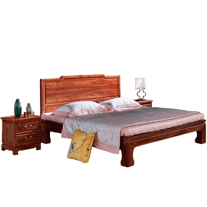 周家庄 红木家具非洲花梨(学名:刺猬紫檀)床实木床 大床婚床 床头柜 新中式一心一意床组合