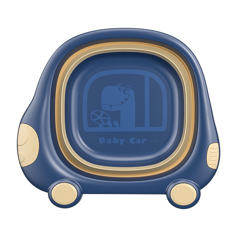 开优米(Kiuimi)婴儿折叠脸盆便携可折叠洗脸盆2个装3洗屁股卡通小汽车宝宝小盆子深海蓝单个装