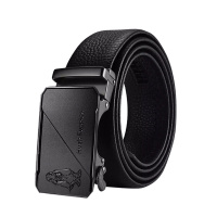 暇步士(Hush Puppies)男士头层牛皮自动扣时尚休闲皮带生日父亲节礼物 黑色 120CM