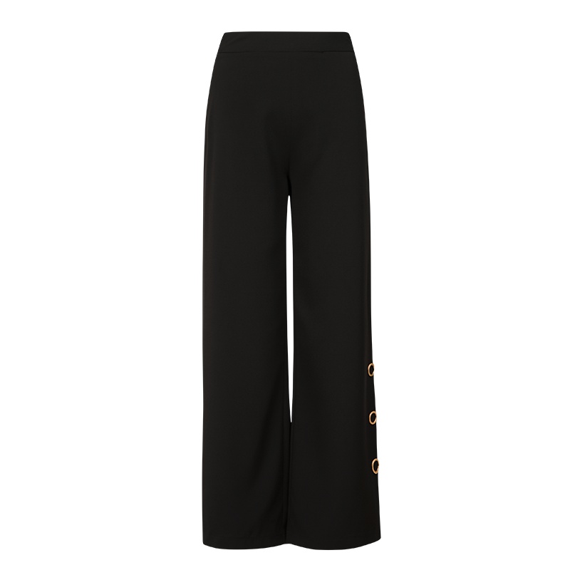 晚白 新品简约通勤纯色百搭高腰开叉阔腿裤休闲裤长裤女