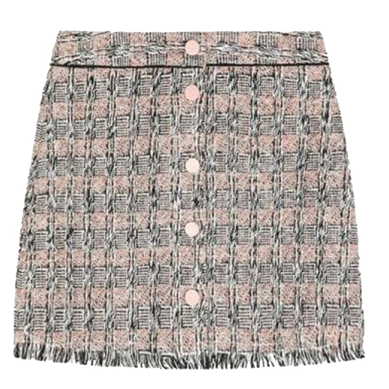 拉夏贝尔春季新款高腰格子半身裙时尚洋气设计A字裙女士10024094