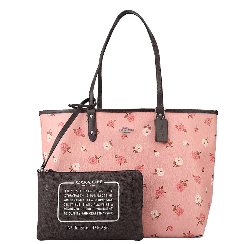 COACH 蔻驰 女士手提包 印花皮质手提单肩双面托特包 一包两用