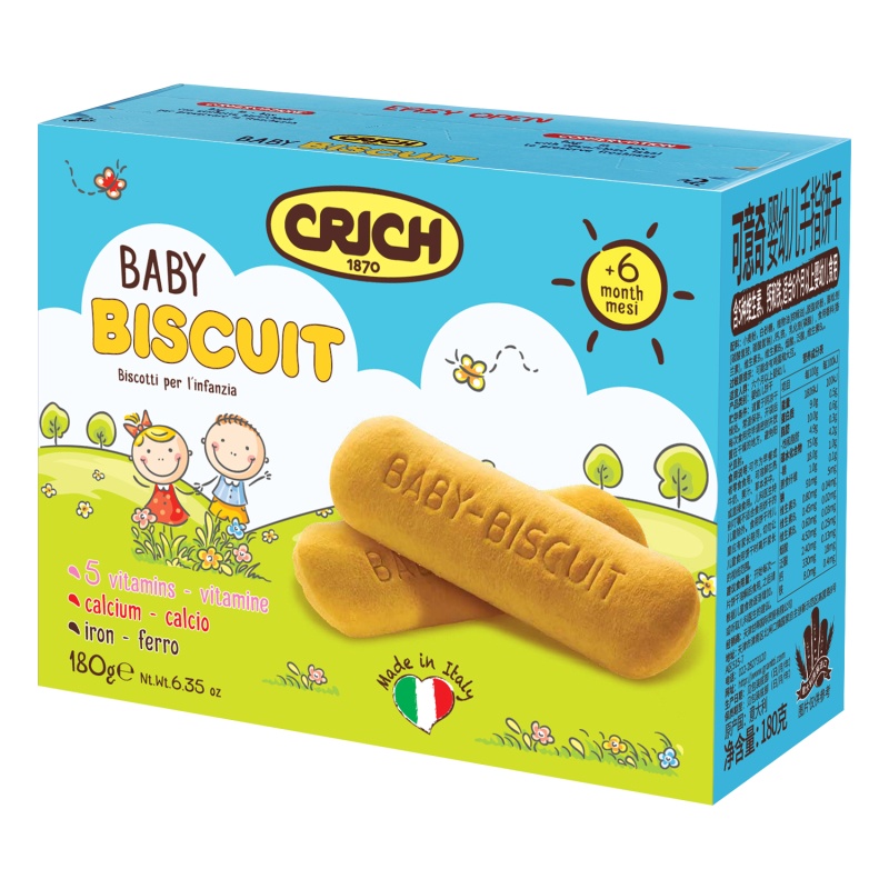 意大利原装进口 可意奇(CRICH)婴幼儿手指饼干 宝宝磨牙饼干 零食 动物字母数字 无添加 180g