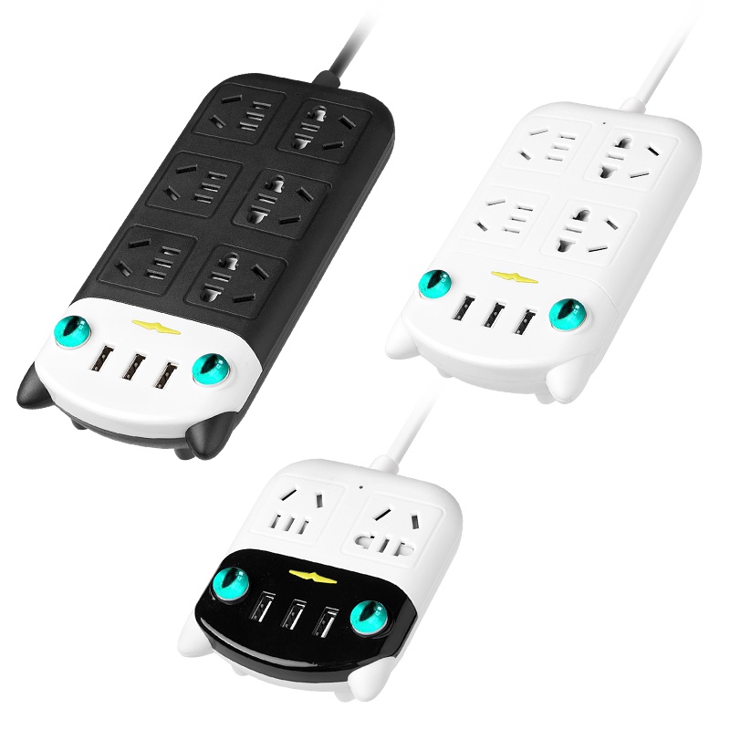 创意智能爬墙手机充电快充带线3USB防雷大功率插排接线板