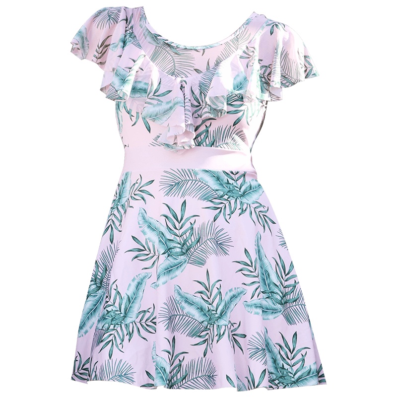 OOK连体裙式泳衣女士保守遮肚显瘦游泳衣大胸聚拢性感大码泳装新款 印花