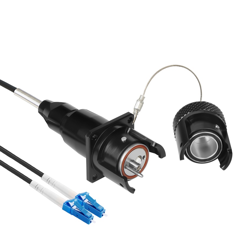 博扬 单模2芯室外TPU光缆转接线 车壁式航空接头母转LC头 防水金属航空头-LC 3米 BY-2S-YLC3M