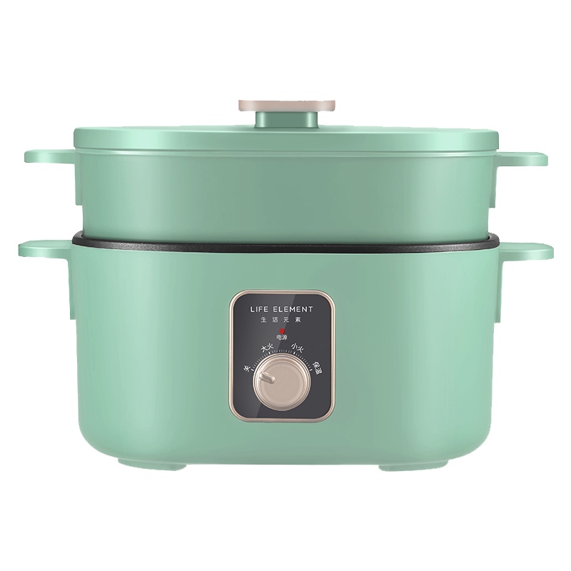 生活元素(LIFE ELEMENT)电火锅2L家用小型多功能蒸煮 1000W快煮 麦饭石涂层旋钮操控电煮锅J19-H01