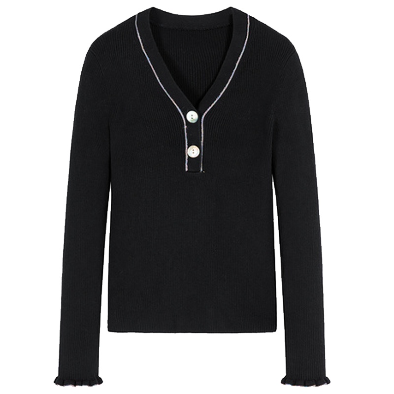 【专柜同款】拉夏贝尔V领修身毛针织衫2019秋冬新款韩版小众设计感女毛衣轻熟10023858