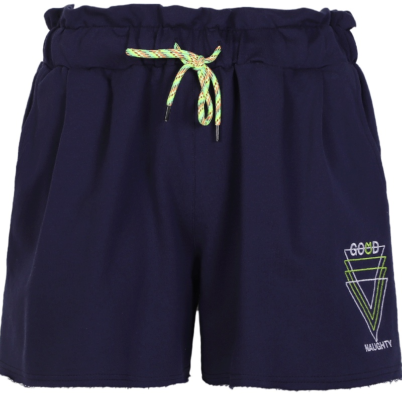 a02新款2020潮流松紧腰绑带毛边刺绣印花运动裤女短裤女DTU2D0691PN