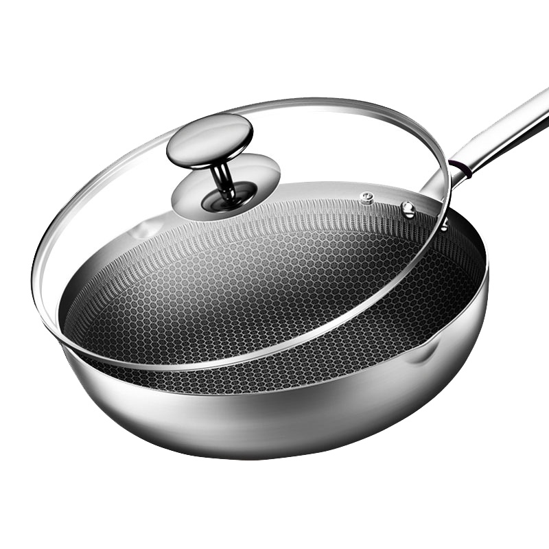 康巴赫新款316不锈钢炒锅无油烟不粘锅蜂巢炒菜锅明火电磁炉通用
