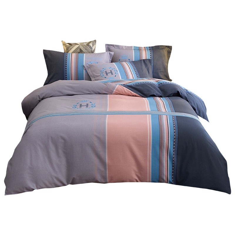 婵思 全棉磨毛条纹四件套科迪维亚(粉) 200*230cm