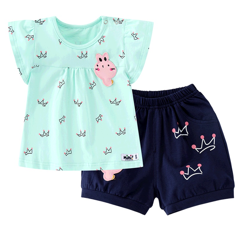 铅笔俱乐部童装2019夏装新款女童短袖套装女小童家居服儿童套装