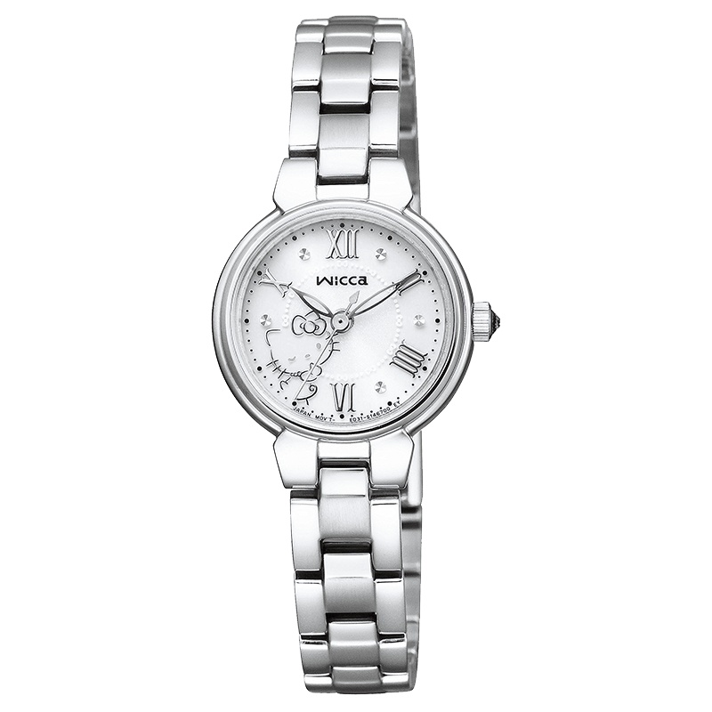 kp2-116-11西铁城 wicca kitty限量联名款 光动能女表银色