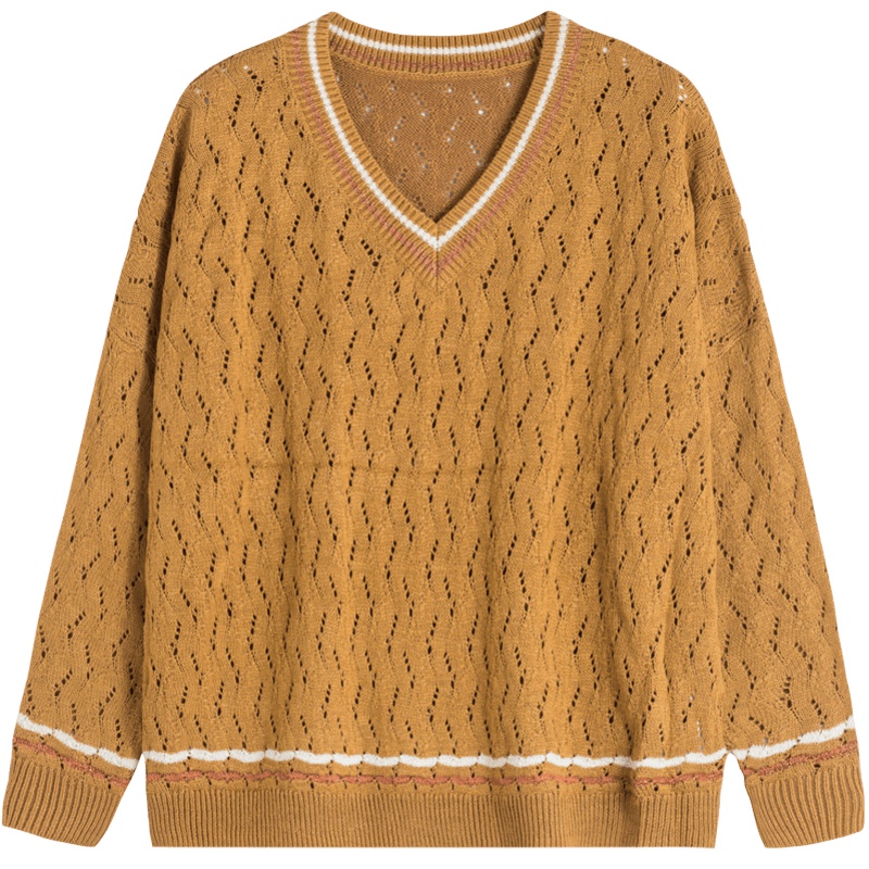 茵曼2019秋季新款文艺学院风v领慵懒风毛衣女套头宽松针织镂空