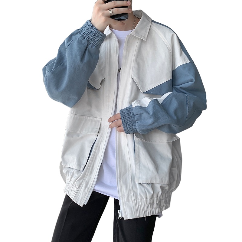 茜靓CHYLLIRN春季新男士夹克日系潮牌宽松翻领水洗上衣韩版休闲chic外套