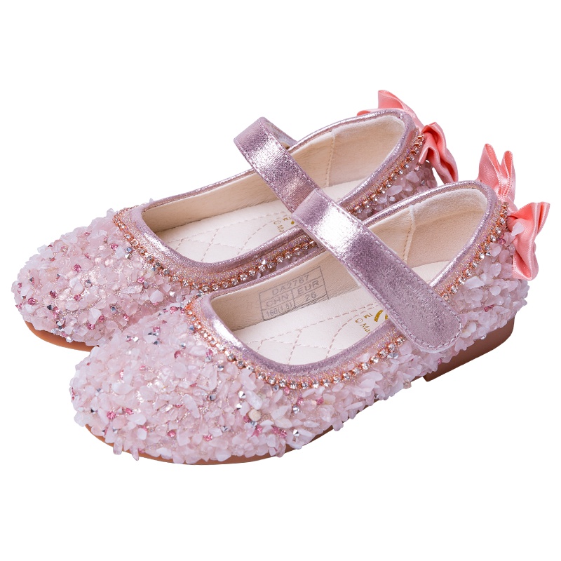芭比童鞋2019新款儿童单鞋平底演出鞋子软底水晶鞋小公主女童皮鞋 2767