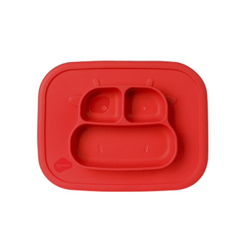 思利满Sillymann 儿童一体式宝宝餐盘 分格防摔防滑 红色 铂金硅胶