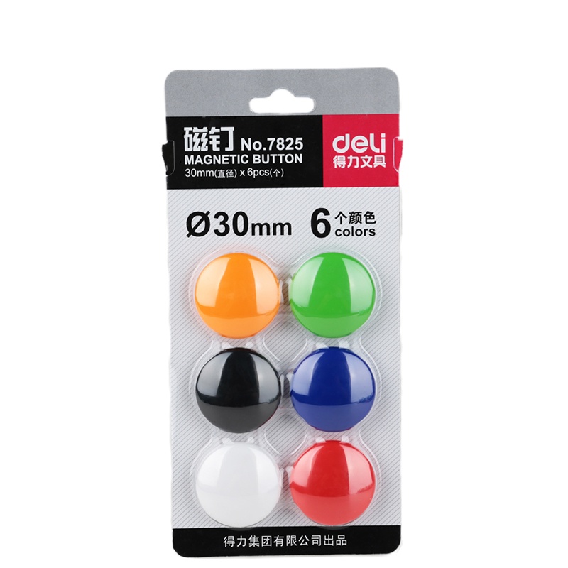 得力(deli)7825彩色磁钉白板磁扣吸铁石磁粒直径30mm(6个装)