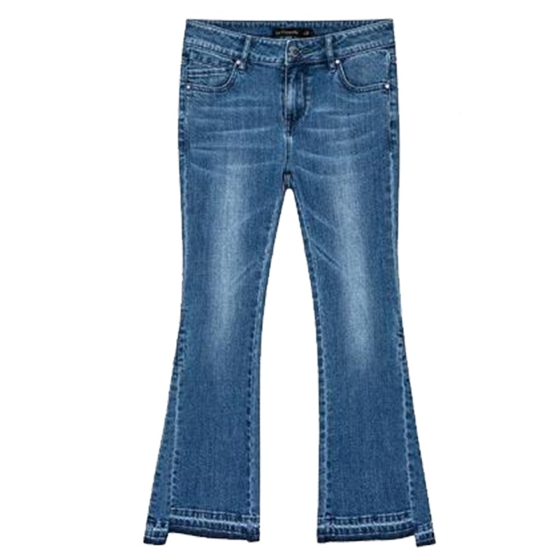 【热卖】拉夏贝尔秋冬新款韩版时尚休闲高腰直筒显瘦微喇叭脚牛仔裤女10018108