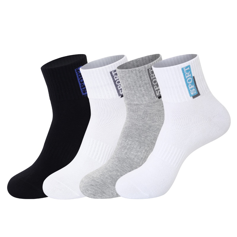 蓓乐妃袜子男士中筒棉袜青少年学生篮球运动全棉舒适透气春夏款袜中帮白色袜子