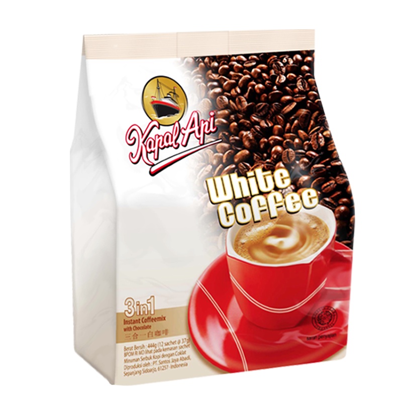 火船印尼原装进口三合一白咖啡袋装提神12*37g特浓咖啡速溶咖啡粉