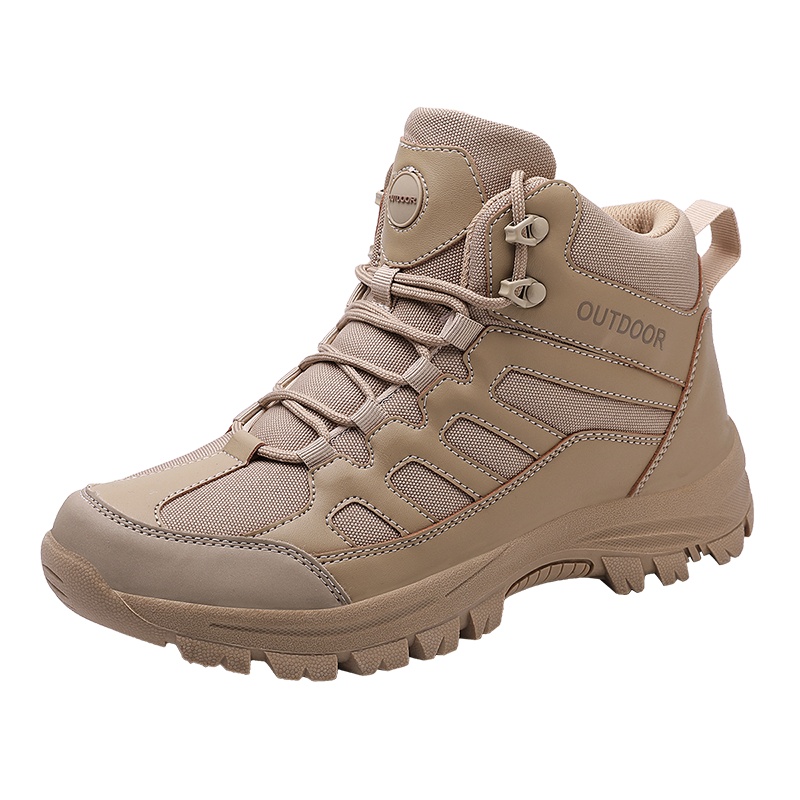 YIBULUOTUO秋冬高帮沙色登山靴结实耐穿防滑户外加绒棉鞋旅游运动大码48男鞋