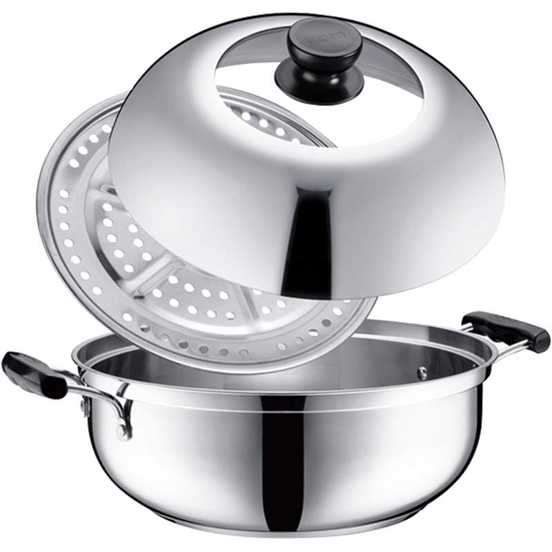 苏泊尔(SUPOR)易存储304不锈钢三层复底蒸锅26cm电磁炉明火通用SZ26B25可视化盖