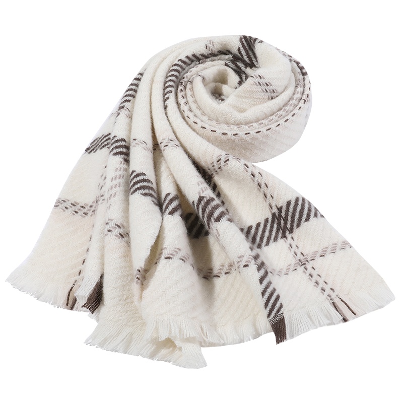 上海故事春秋季韩版百搭100%羊毛围巾女冬季加厚外搭针织格子披肩专柜礼盒装