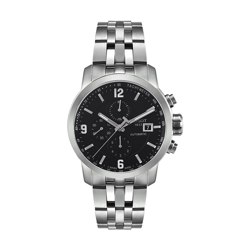 天梭(TISSOT)瑞士手表 三盘计时夜光指针刻度背透 骏驰200系列钢带男士机械表T055.427.11.057.00