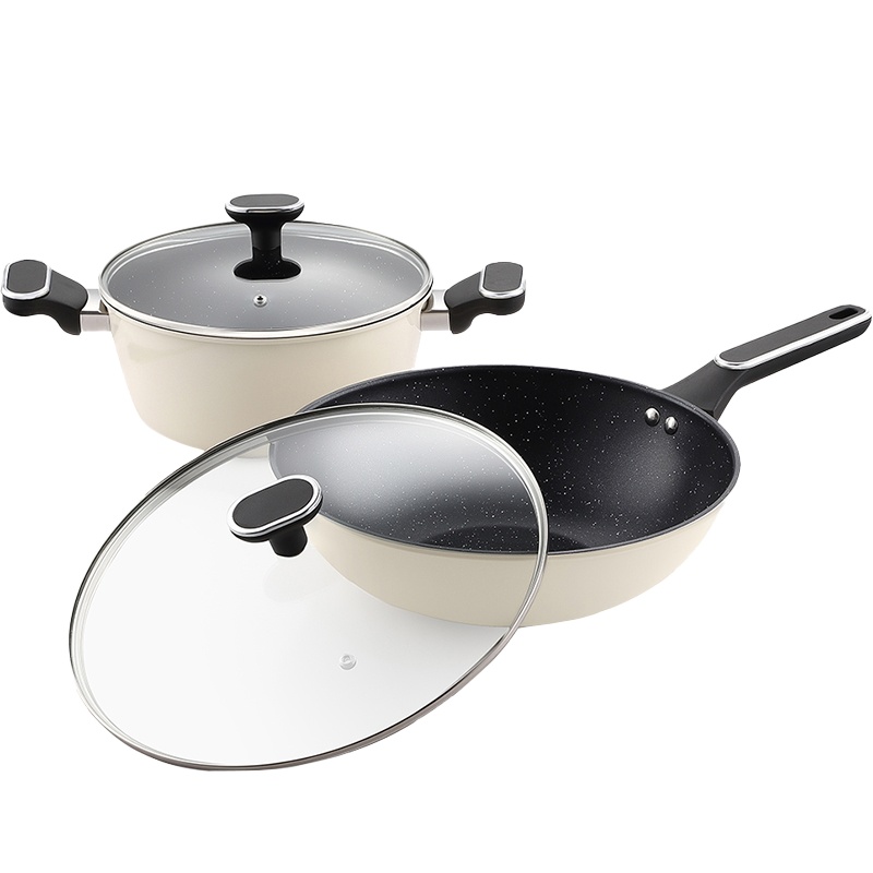 和美系列不粘锅两件套 HXC-T-TZ018A 精铁材质耐用持久隔热防烫麦饭石不粘锅两件套套装(单位:套)