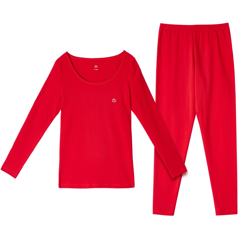 爱帝基础薄款保暖内衣男士女士秋衣秋裤圆领情侣打底棉毛衫烫钻棉弹力暖衣套装