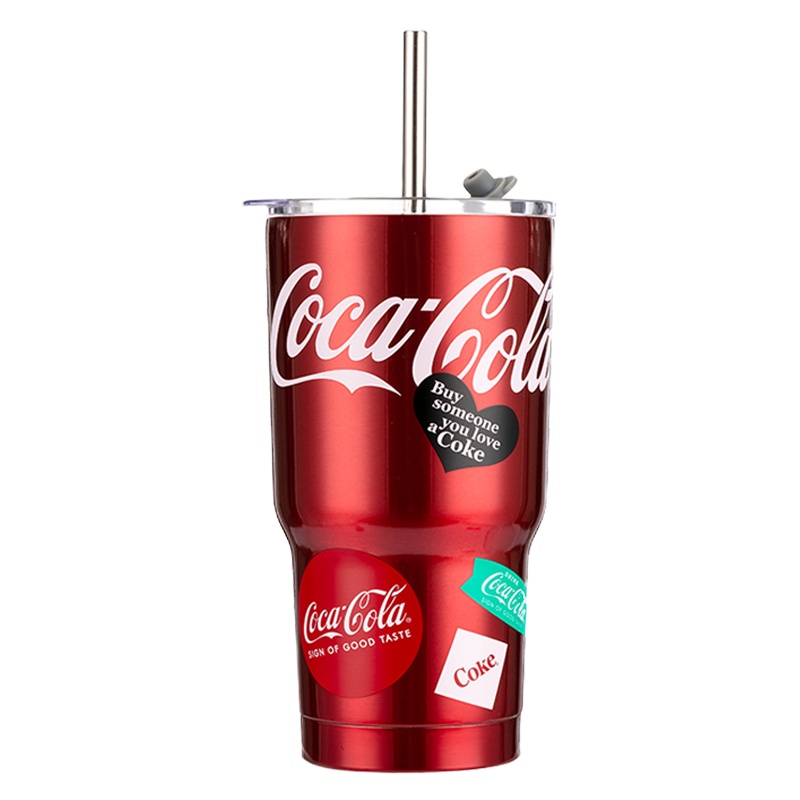 名创优品 (miniso)可口可乐经典不锈钢吸管杯 可保冷水杯 ins风运动水杯子580mL(升级版红色)