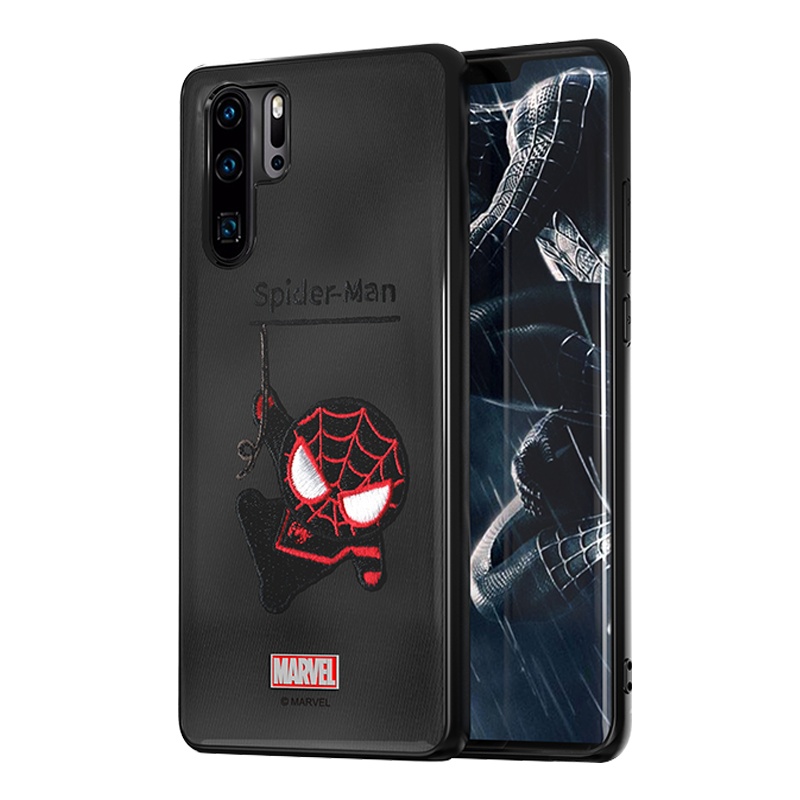 ESCASE 华为p30Pro手机壳硅胶保护套全包防摔卡通动漫个性布艺刺绣网红潮牌保护壳漫威正版黑色蜘蛛侠