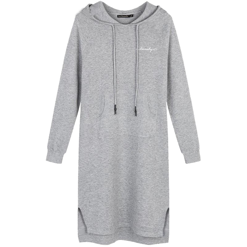 拉夏贝尔秋季女装新韩版百搭中长款修身显瘦连帽连衣裙女10014748