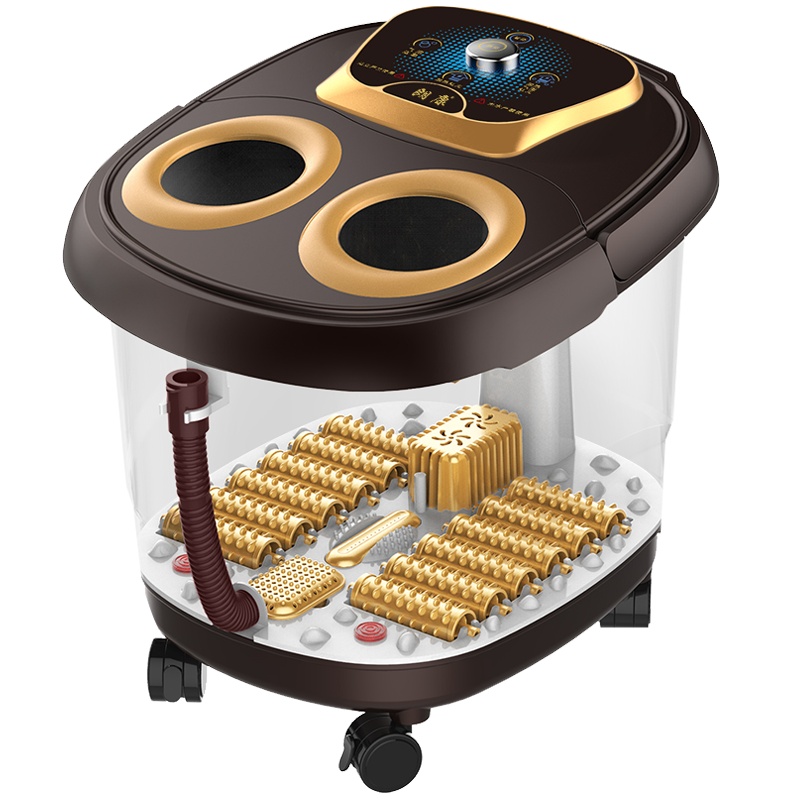 朗康LK-8905A 熏蒸足浴盆自助滚轮按摩家用多功能泡脚桶智能恒温红灯照射足疗机 咖啡色