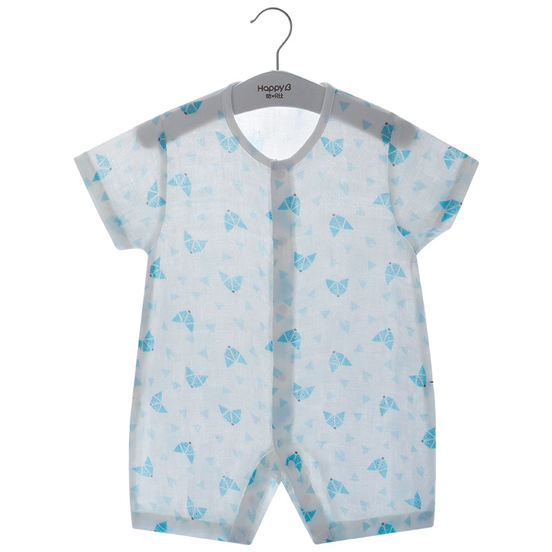 哈贝比新生儿衣服夏季纱布连体衣婴儿夏装短袖哈衣爬服宝宝薄款