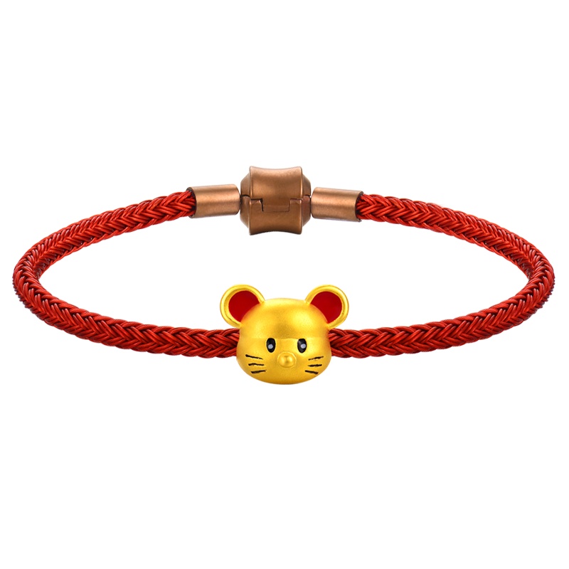 蒂蔻 本命年可爱萌鼠黄金手链男女情侣款3D硬足金鼠年生肖钢丝绳手饰生日礼物
