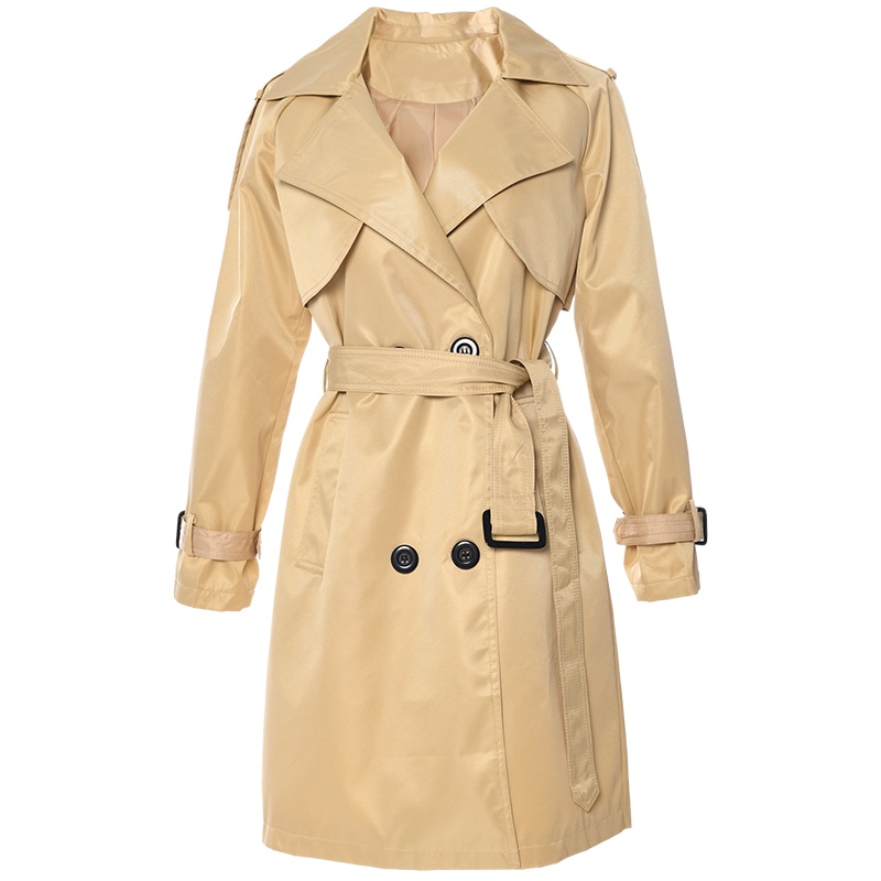 欧昵雪ins翻领双排扣长袖系带收腰风衣女中长款外套