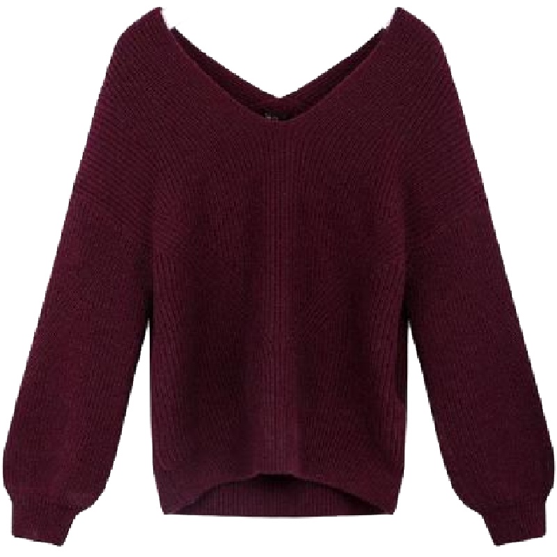 拉夏贝尔秋冬女装新款v领兔羊毛衣女针织衫女套头打底衫10013785